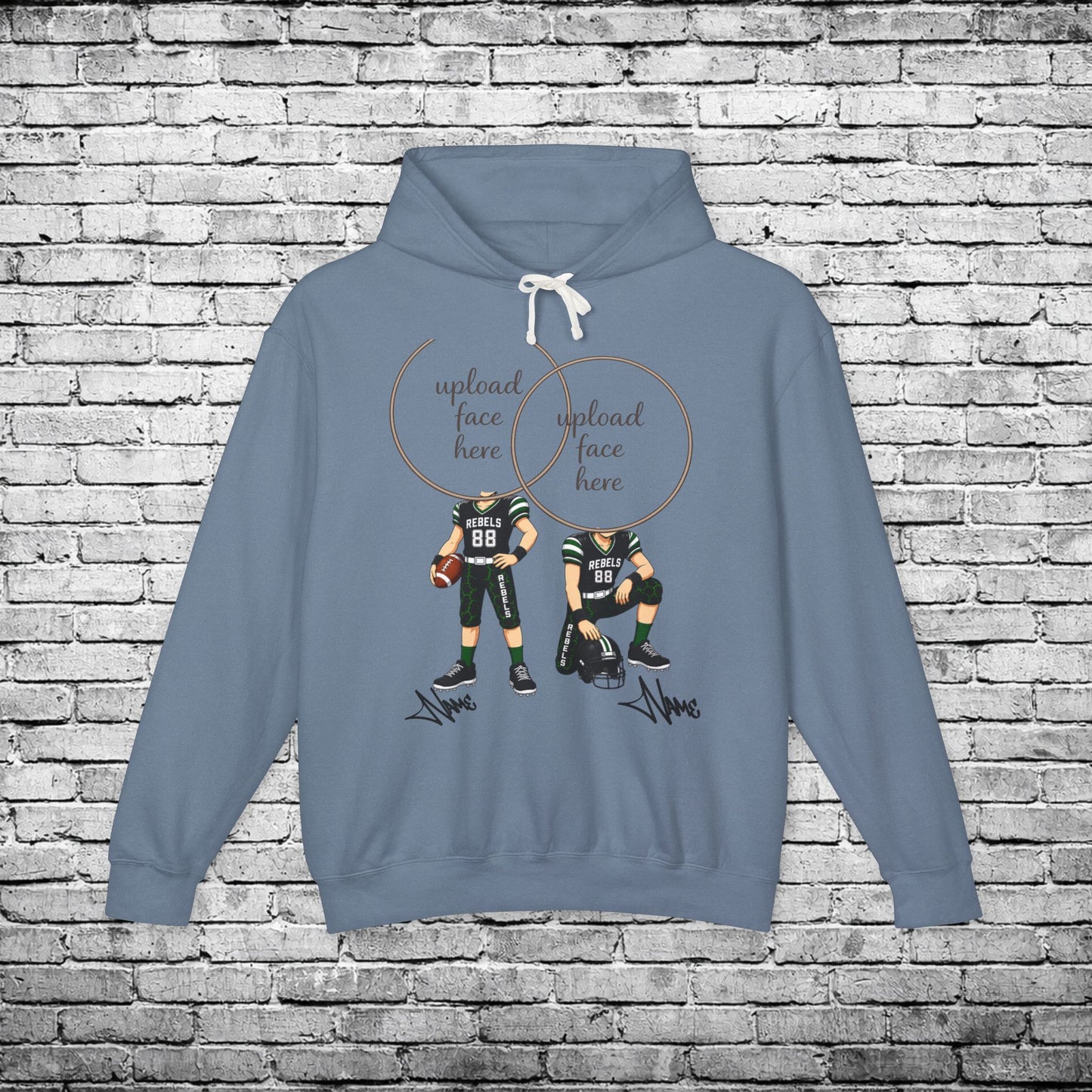 Rebels Football (Light Skin Tone) Two Player Custom Caricature Hoodie - Comfort Colors Brand