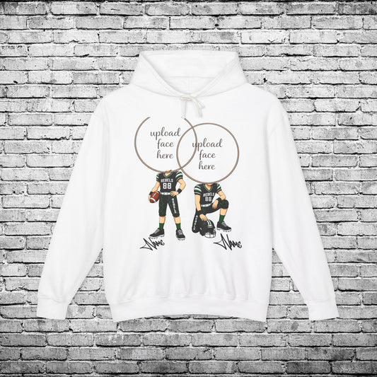 Rebels Football (Light Skin Tone) Two Player Custom Caricature Hoodie - Comfort Colors Brand