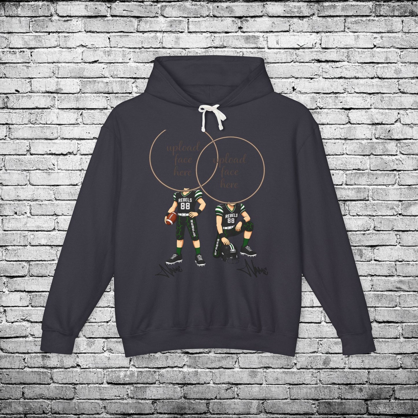 Rebels Football (Light Skin Tone) Two Player Custom Caricature Hoodie - Comfort Colors Brand