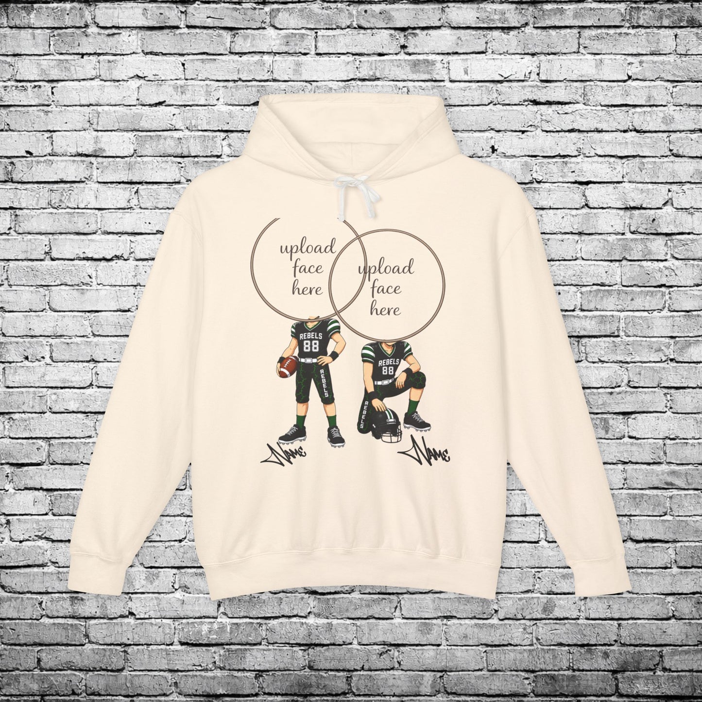 Rebels Football (Light Skin Tone) Two Player Custom Caricature Hoodie - Comfort Colors Brand