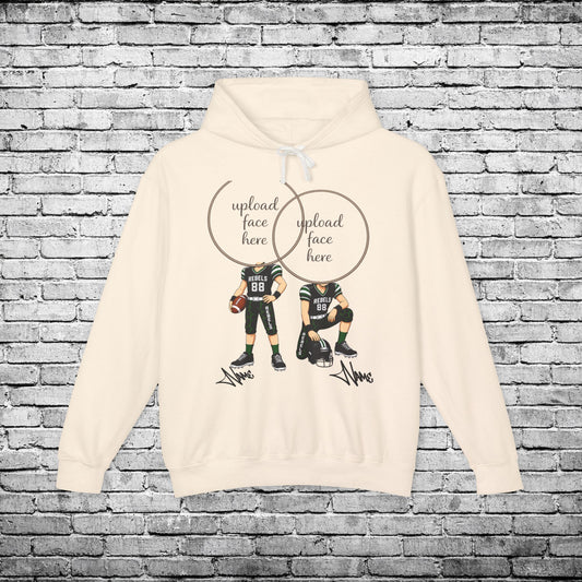 Rebels Football (Light Skin Tone) Two Player Custom Caricature Hoodie - Comfort Colors Brand
