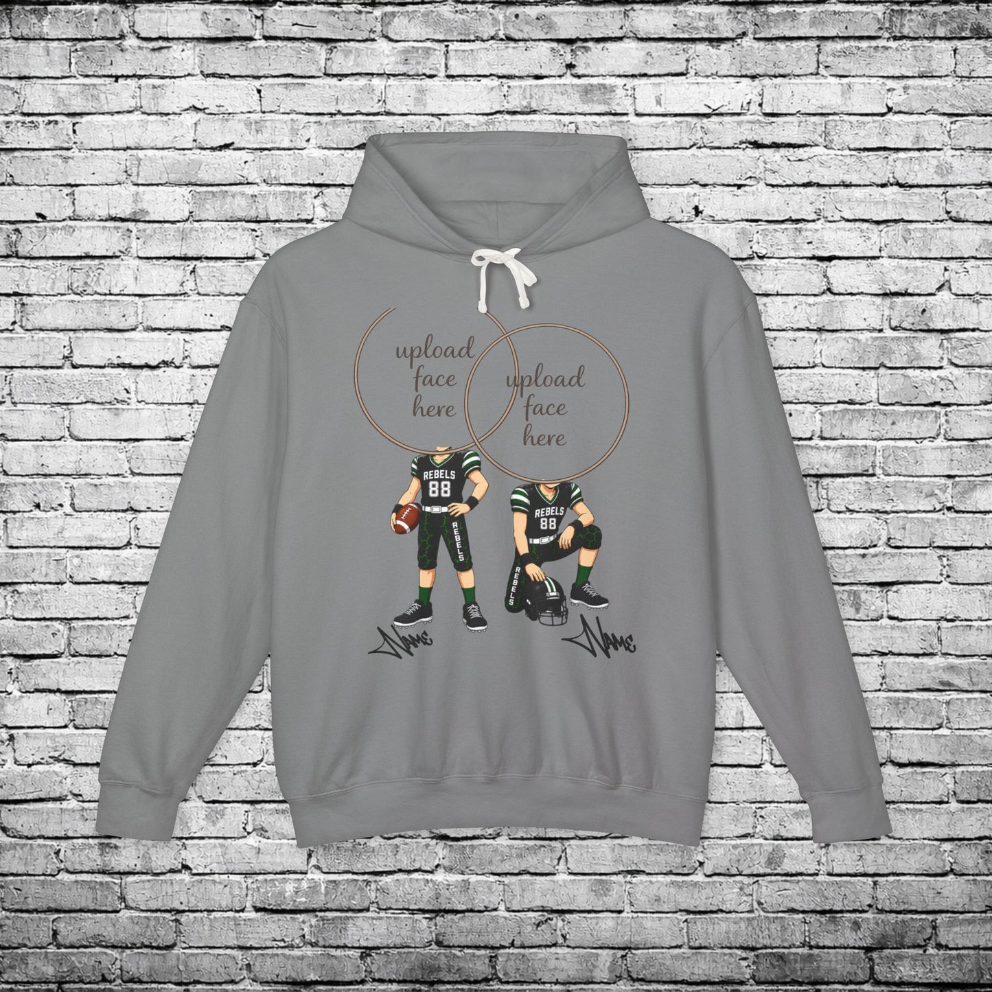 Rebels Football (Light Skin Tone) Two Player Custom Caricature Hoodie - Comfort Colors Brand