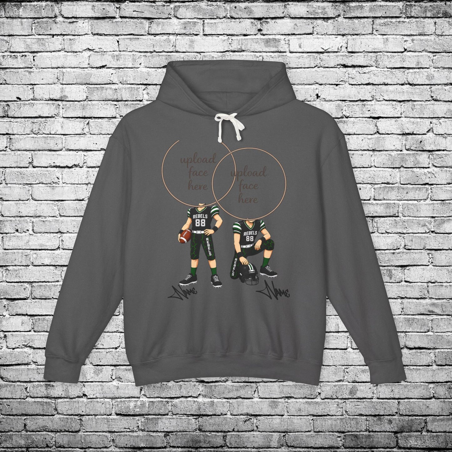 Rebels Football (Light Skin Tone) Two Player Custom Caricature Hoodie - Comfort Colors Brand