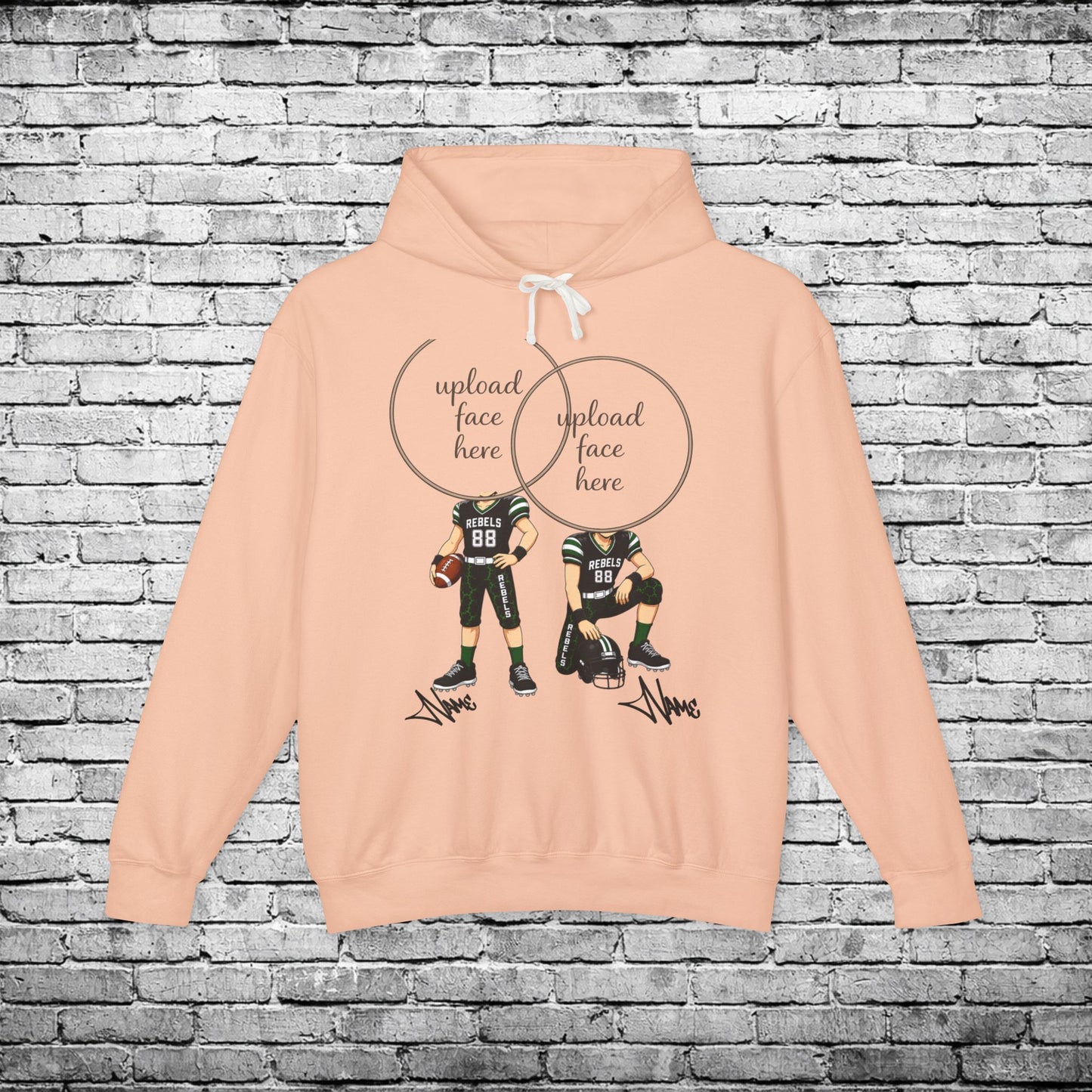 Rebels Football (Light Skin Tone) Two Player Custom Caricature Hoodie - Comfort Colors Brand