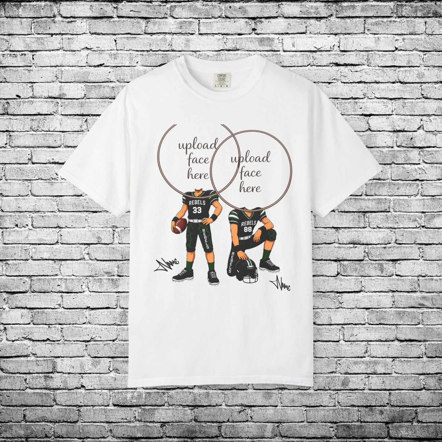 Rebels Football (Light Skin Tone) Two Player Custom Caricature T - Custom Colors Brand