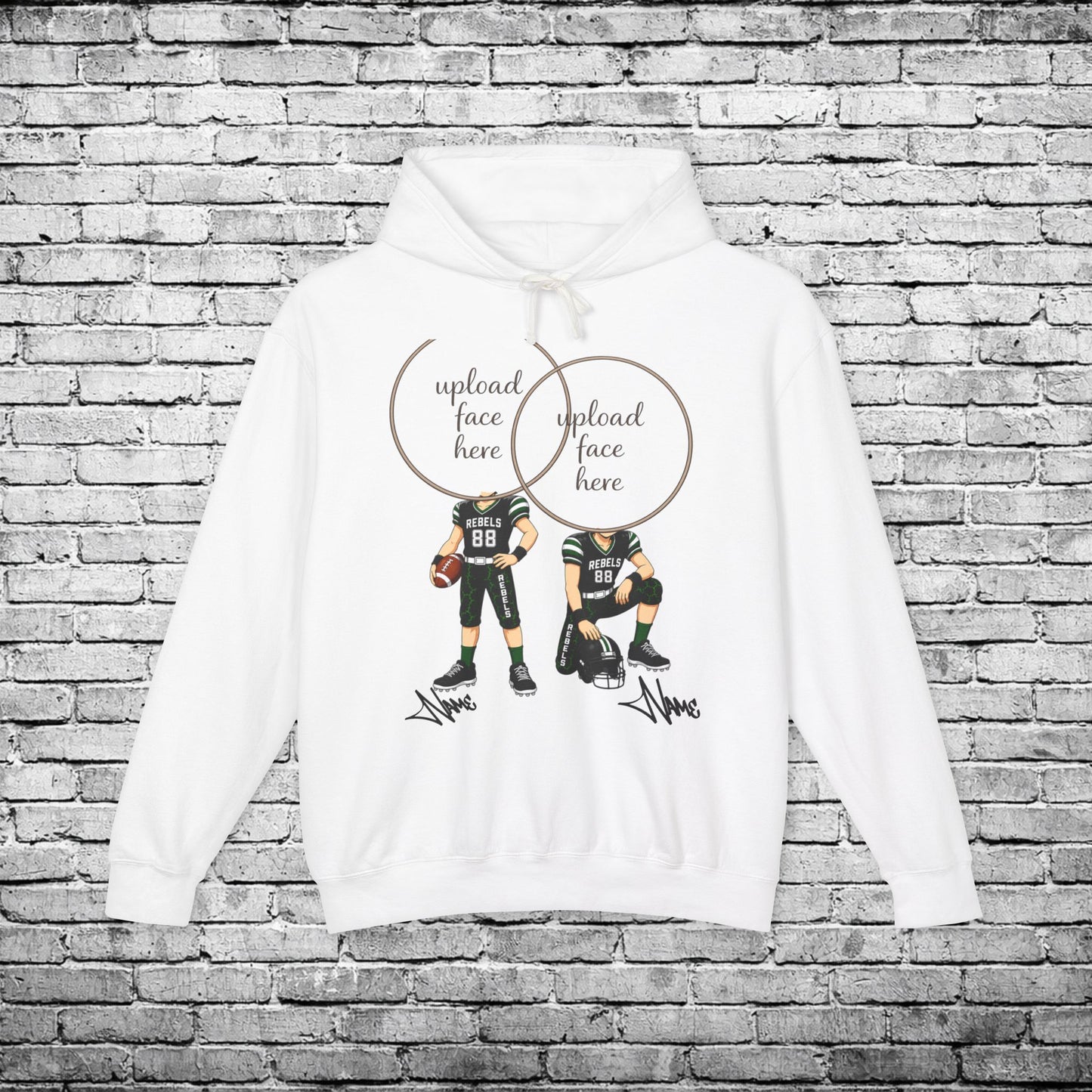 Rebels Football (Light Skin Tone) Two Player Custom Caricature Hoodie - Comfort Colors Brand