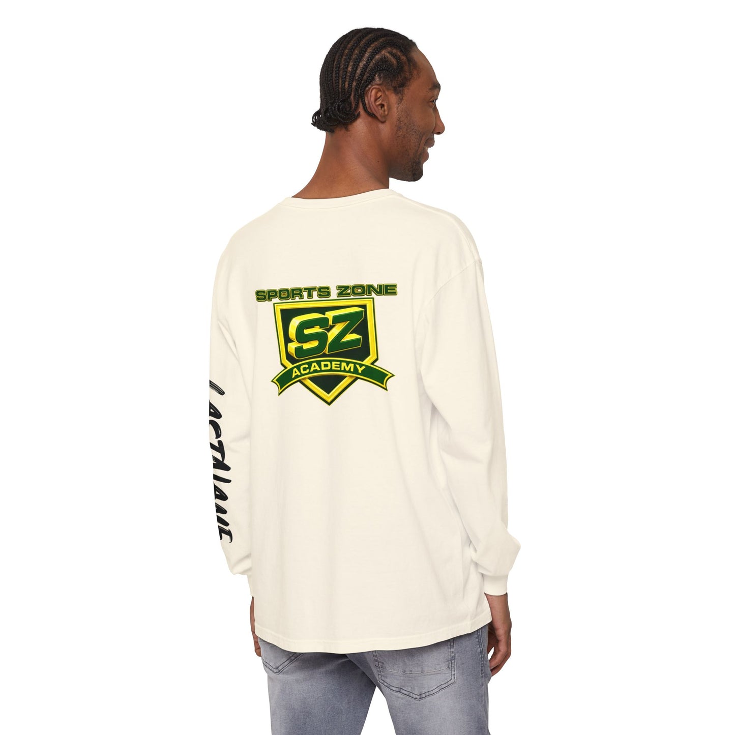 Sports Zone Custom Name and Number (Black & White) Long Sleeve T - Comfort Colors