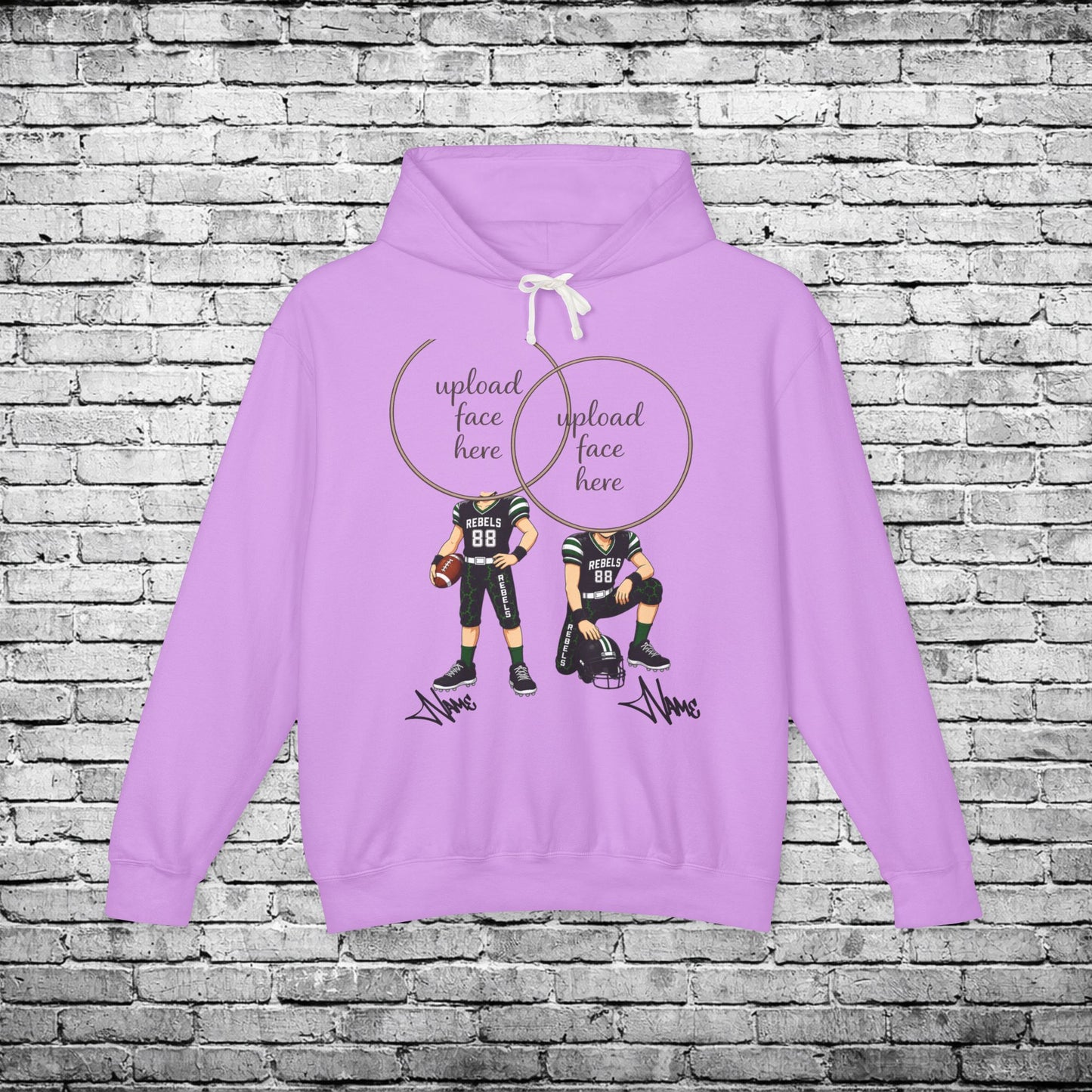 Rebels Football (Light Skin Tone) Two Player Custom Caricature Hoodie - Comfort Colors Brand