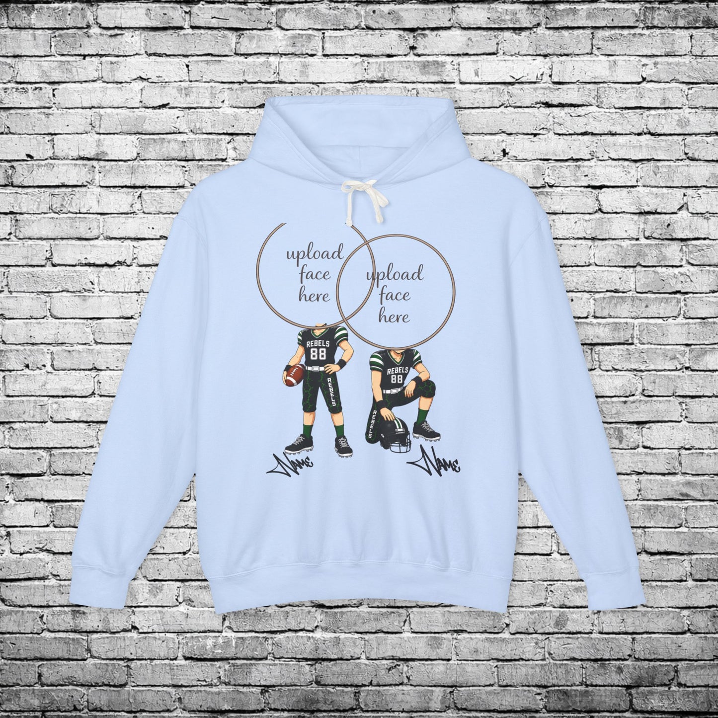 Rebels Football (Light Skin Tone) Two Player Custom Caricature Hoodie - Comfort Colors Brand